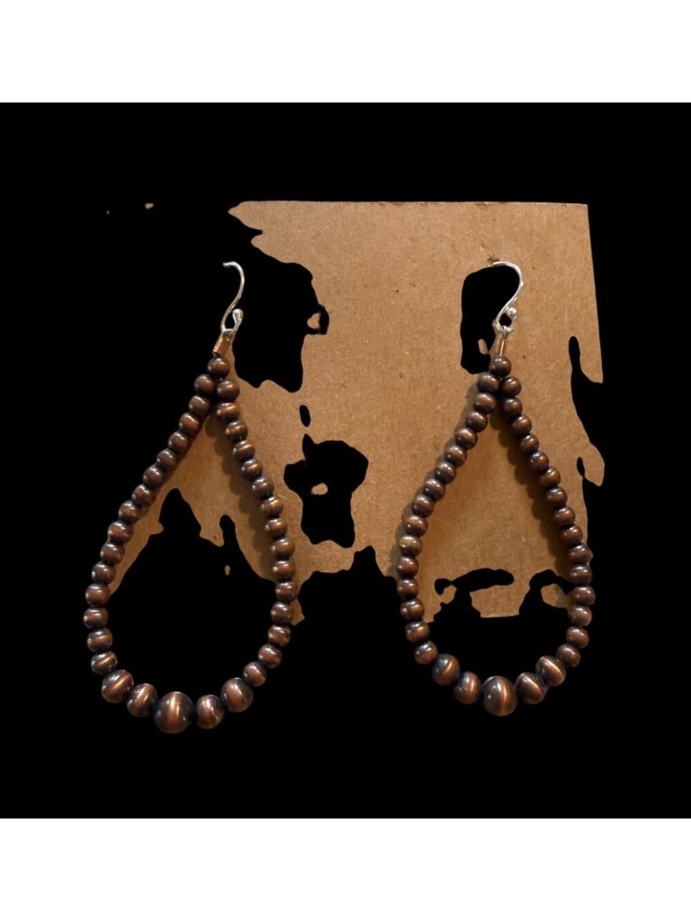 NWT Artisan Copper Pearls Beaded Statement Teardrop Earrings Sterling Hook Boho